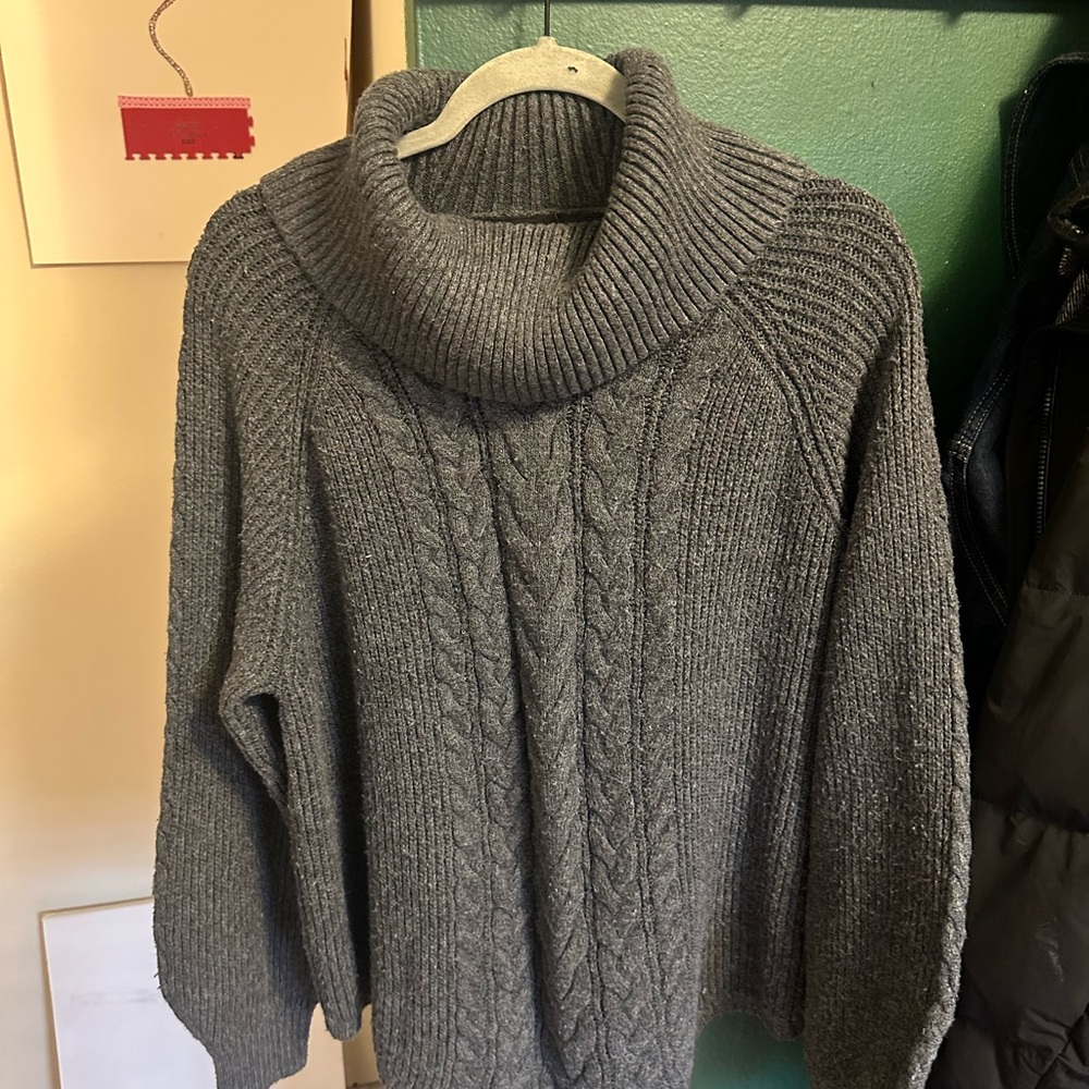 Lane Bryant Charcoal Cable Knit Turtleneck Sweater